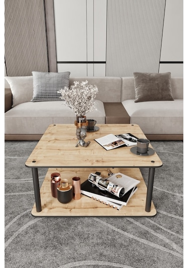 Dekoratif Mdf Masivo Orta Sehpa 70x70 Kare Safir Meşe Meşe