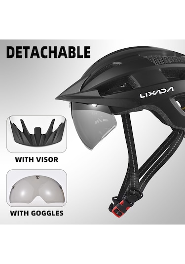 Lixada-Ön Cam Ve Güneşlik Ile Bisiklet Kaskı Güvenlik Ve Koruma Y28193B Siyah
