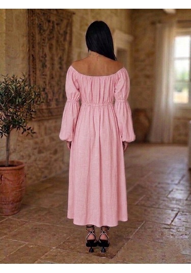 Tuseja Büzgülü Elbise Pembe