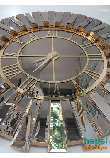 Güneş Gold Bronze Altın Bronz 85 Cm Dekoratif Aynalı Duvar Saati