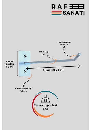 10 Adet Duvar Kancası 20 Cm Duvar Ve Suntaya Monte Askı Kanca Galvaniz