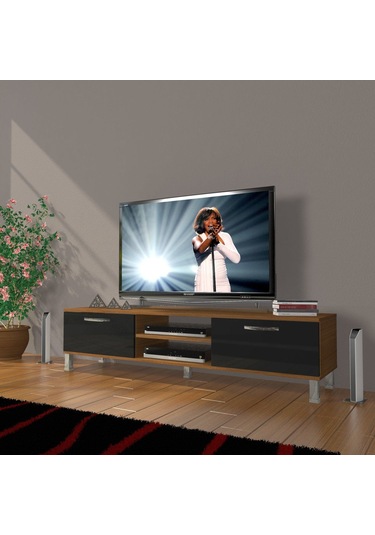 Decoraktiv Eko 140 Mdf Dvd Krom Ayaklı Tv Ünitesi Tv Sehpası - Ceviz - Siyah Ceviz - Siyah