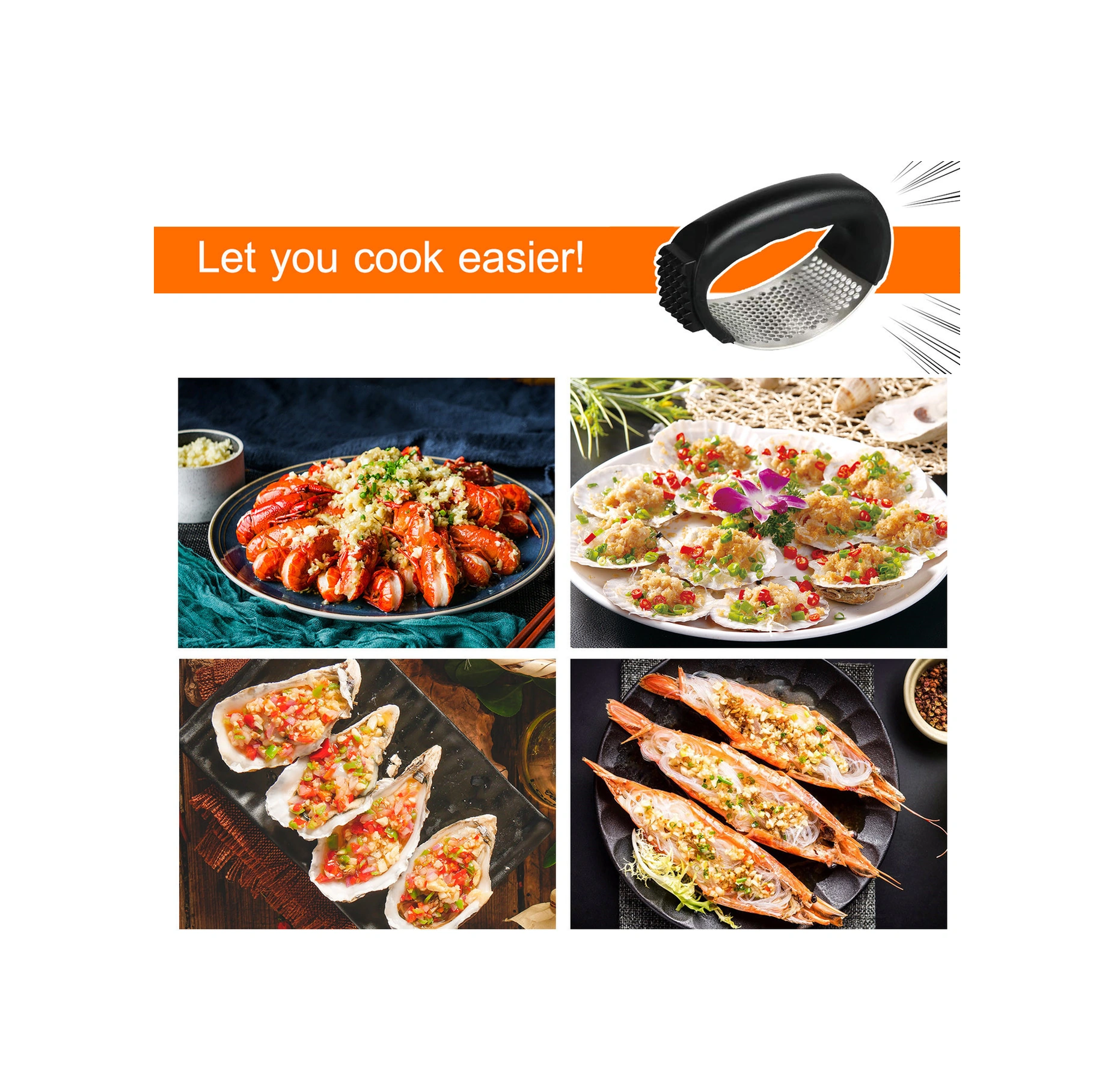 Youtek Stainless Steel Zencefil Ezici - Pratik Mutfak Aleti, Kolay Kullanım, Dayanıklı Malzeme, Taze Sarımsak Ezme, El Kokusuz, Temizliği Kolay Siyah