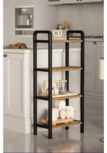 4 Katlı Ahşap Çubuklu Mutfak Düzenleyici, 40 Cm Mutfak Rafı Ceviz