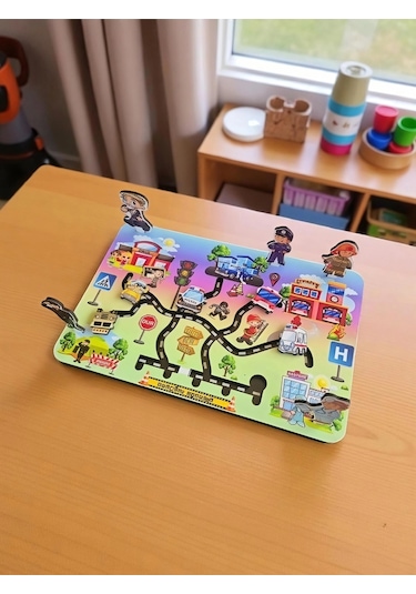 Ahşap Koordinasyon Oyunu Hareketli Araçlar, Meslekler Ve Trafik Levhaları