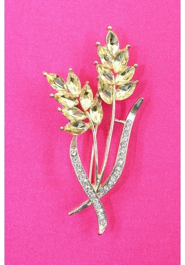 Gold Buğday Başağı Broş. Pırlanta Taşlı Buğday Başaklı Yaka İğnesi Erkek Kadın Broş. Çok Renkli