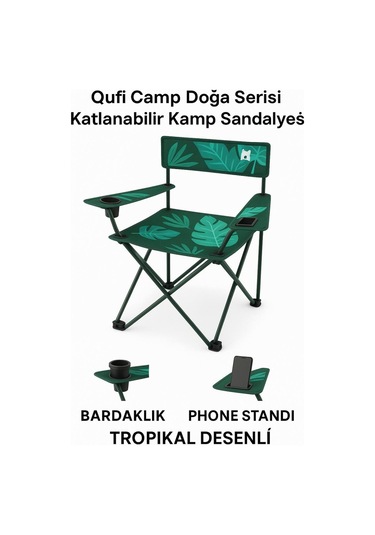 2 Adet Qufi Desenli Katlanır Kamp Piknik Sandalyesi Rejisör Koltuğu Yeşil Yeşil