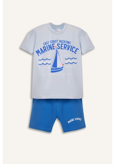 DeFacto Erkek Bebek 2'li Takım Baskılı Kısa Kollu Tişört Beli Lastikli Şort E1345A525SMBE343