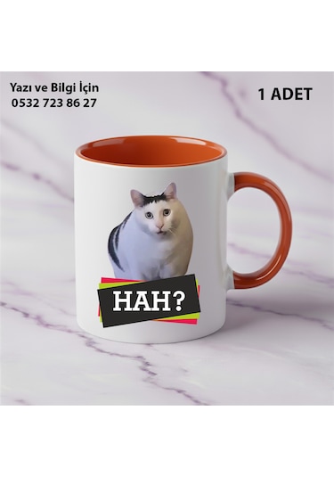 Beyaz Kedi Baskılı Kişiye Özel İsimli Hediyelik Kupa Bardak-kedi Sevenler İçin Özel Hediye Turuncu