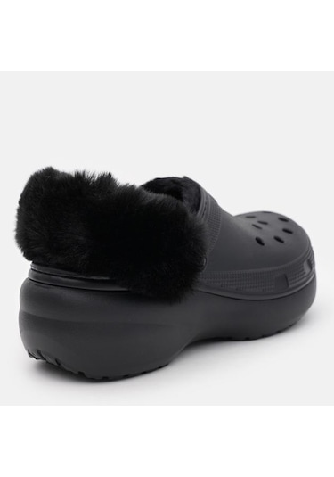 Crocs Classic Platform Fuzz Lined Clog Black Terlik 212854-001 Siyah