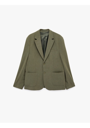 Koton Regular Fit Uzun Kollu Cepli Düğmeli Gömlek Yaka Blazer Ceket Haki 6sam50005nw