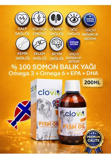 Clovit Kedi Somon Balık Yağı 200 Ml Omega 3 & 6 Epa Dha İçeren Takviye