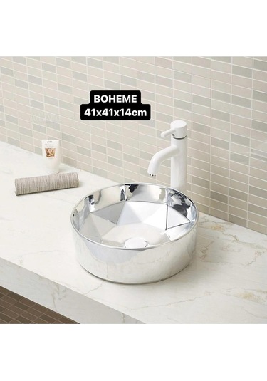 Boheme Mars Gümüş Renk Seramik Lavabo Şık Tasarım 41cm Krom