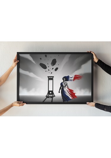 Fransız Devrimi Çerçeveli Tablo Özgürlük Ve Marianne Fransız Bayrağı Temalı Duvar Dekoru 30x42 Cm