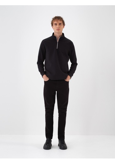 Siyah Pamuk Dokulu Slim Fit Pantolon 100680 Siyah