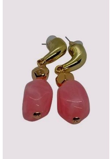 Pembe Taşlı Modern Damla Küpe - Kadın