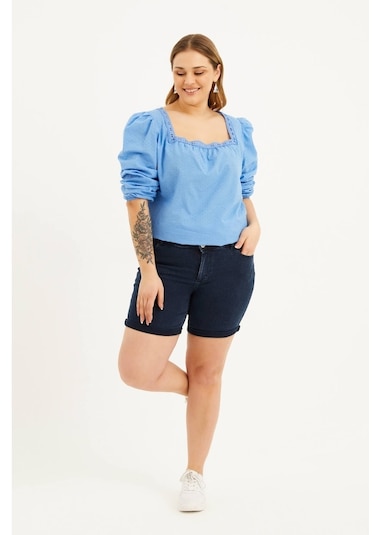 Myline Paçası Katlı Denim Şort