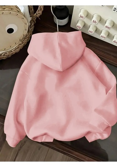 Kışlık Kapüşonlu Sweatshirt, Çocuk Ayıcık Baskılı Pembe