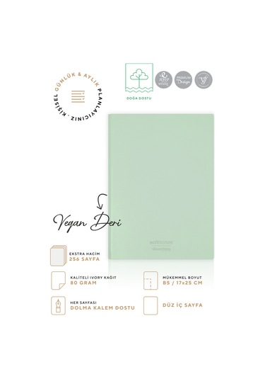 Vj Softtons Esnek Kapak Defter B5 80 Gr. Krem 128 Yp. Çizgisiz Yeşil
