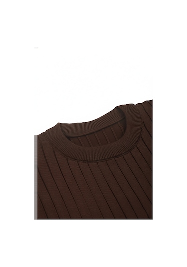 Deepsea Erkek Kahve Rahat Kalıp Çizgi Dokulu Triko Kazak Şık & Modern Tasarım 2605432 Kahve
