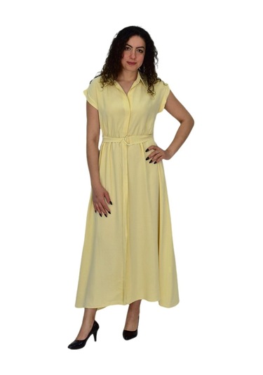 Kadın Beli Kemerli Elbise Bgl-st04639 sarı