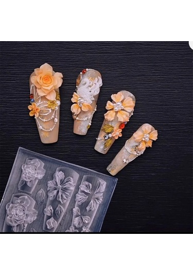 1 Adet Manolya Çiçek Yılan Gül Çiçek 3d Akrilik Tırnak Kalıp Nail Art Süslemeleri Silikon Damgalama Plakaları Tırnak Aksesuarları Tenli
