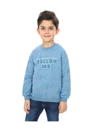 Toontoy Erkek Çocuk Follow Me Baskılı Sweatshirt Mavi