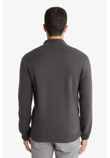Defacto Standart Fit Dik Yaka Fermuarlı Triko Hırka C8158ax25augr308 Gri