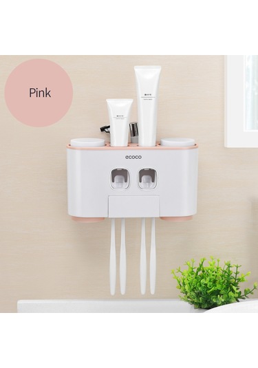 Mufunye Duvar Tipi Diş Fırçası Askısı - 5 Yuvalı, 4 Bardaklı, 2 Diş Macunlu, Yapışkanlı Pratik Organizer Beyaz