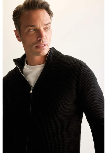 DeFacto Siyah Standart Fit Normal Kesim Yarım Balıkçı Yaka Fermuarlı Triko Hırka R1195AZ24WNBK27 DeFacto Siyah Standart Fit Normal Kesim Yarım Balıkçı Yaka Fermuarlı Triko Hırka R1195AZ24WNBK27