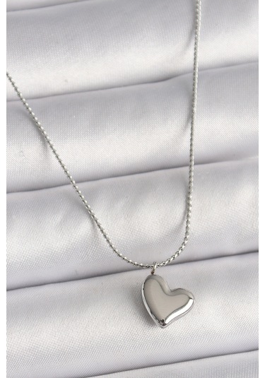 316l Çelik Gümüş Renk Zincir Kalp Figür Kadın Kolye Eb-bko9783 Çok Renkli