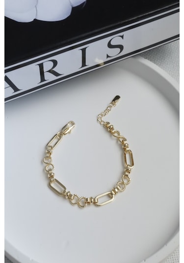 Demokan Kararmaz 14k Altın Renk Vip Seri İthal Elips Sonsuzluk Zincir Bileklik Altın