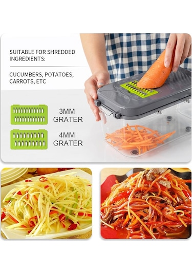 Cbtx 22'si 1 Arada Çok Fonksiyonlu Gıda Parçalayıcı Rende Soğan Dicer Sebze Kesici, 13 Paslanmaz Çelik Bıçaklı Gri