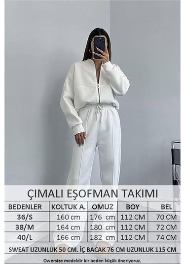 Neşeli Butik Kadın Penye 3 İplik Şardonlu Kumaş Eşofman Takımı Gts022 - Ekru Ekru