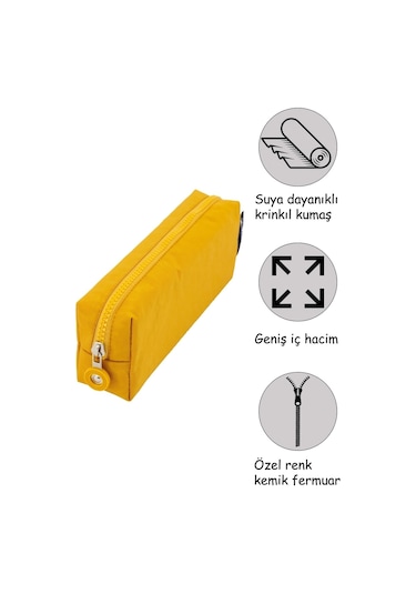 Kaff 01104 Bej - Krinkıl Kumaş Tek Gözlü Yıkanabilir Kalemlik Kalem Kutusu Makyaj Çantası