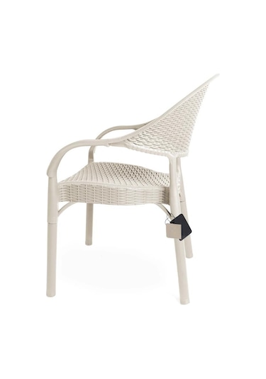 4 Adet Bambu Rattan Kollu Sandalye Koltuk Kapiçino Krem