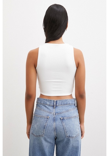 Never More Basic Crop Top Beyaz Beyaz