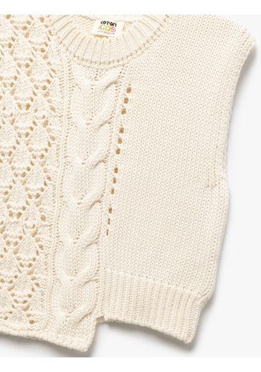 Koton Bisiklet Yaka Örgü Detaylı Basic Triko Süveter Bej 5skg90028ht Ekru