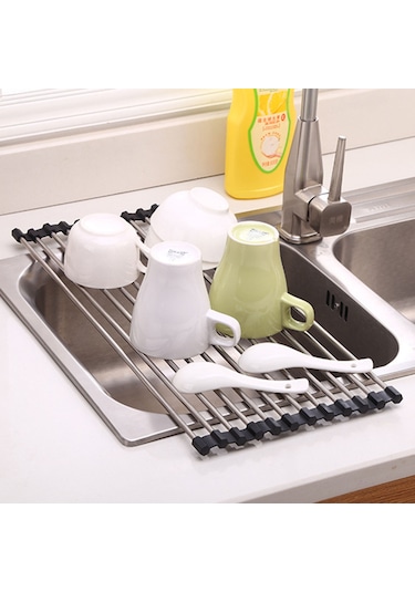 Fabrika Doğrudan Katlanır Paslanmaz Çelik Drenaj Rafı Kase Rafı Lavabo Mutfak Rafı Sebze Ve Meyve Suyu Kontrol Rafı 20 Tüp Küçük Gri Renkli