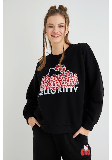 Hello Kitty Lisanslı Baskılı Kalın Oversize Fit Sweatshirt Çok Renkli