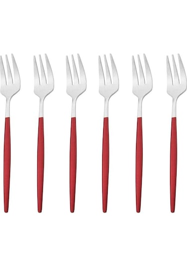 Kırmızı Ve Gümüş 6 Adet Renkli Çatal Seti Çay Kek Aperatif Çatal Yemek Takımı Çatal Bıçak Tak Çelik Çatal Bıçak Kaşık Tk. 56513202