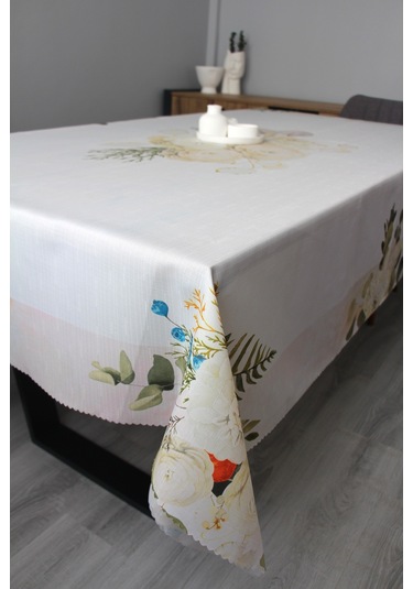 160x220 Dijital Baskı Leke Tutmaz Kumaş Masa Örtüsü Pembe - Ekru