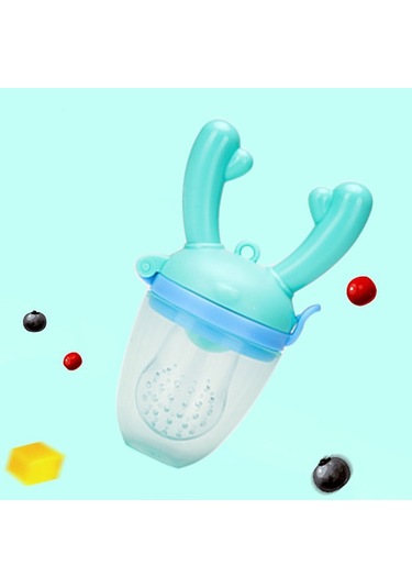 Sones Bebek Emziği Meyve Sebze Yardımcı Besleyici Sevimli Geyik Meyve Isırık Kese Diş Kaşıyıcı, Renk: Mavi