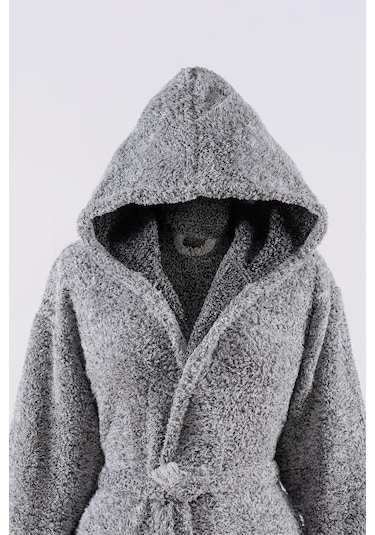 Maisonart Plain Kapşonlu Unisex Wellsoft Peluş Sabahlık Bornoz S/m Gri