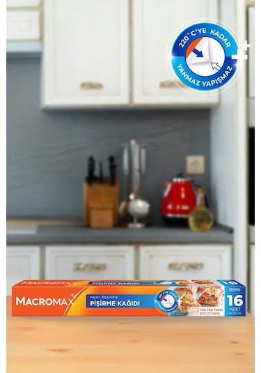 Macromax Hazır Kesilmiş Yağlı Pişirme Kağıdı 16'lı X 3 Adet