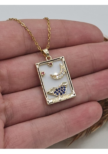 The Moon Tarot Kartı Çelik Kolye
