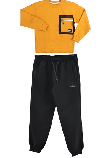 Erkek Çocuk Fermuar Cep Detaylı Hardal Renk Eşofman Takımı 3335 Hardal