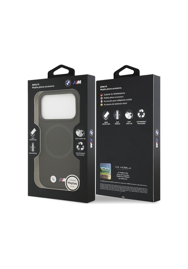 İphone 17 Pro Max Uyumlu Kılıf Bmw Lisanslı M-safeli Metal Logolu Delikli M Dizayn Deri Kapak Siyah Siyah