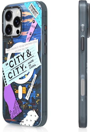 İphone 16 Pro Uyumlu Kılıf Magsafe Şarj Özellikli Youngkit A-city Serisi Kapak Mavi