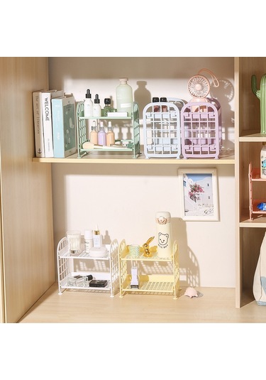 Kosona Çift Katlı Katlanabilir Makyaj Ve Mücevher Depolama Rafı - Ev Ve Banyo Masaüstü Organizer Beyaz